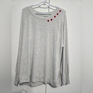 Workshop Republic Clothing Gray Heart Sweatshirt 2X Red Embroidered Hearts Cozy